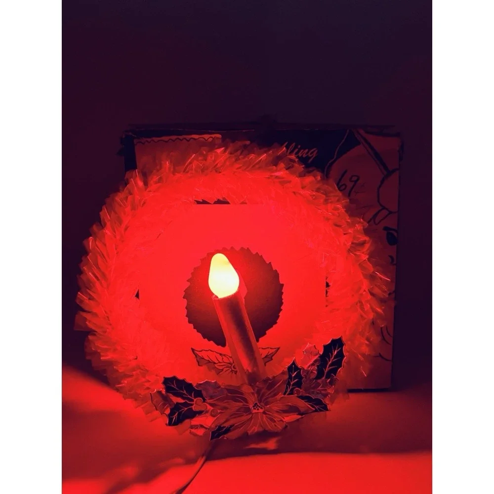 Vintage Good-Lite Electric Wreath of Red Sparkling Cellophane Light Christmas‎